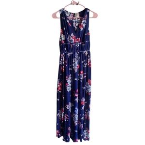 Floral Maxi Dress Japna Medium 100% Rayon Resort Vacation Wedding Guest Blue